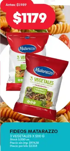 Supermercados Tadicor Fideos matarazzo 3 vegetales oferta