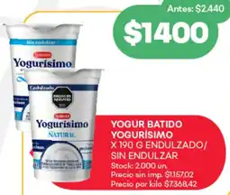 Supermercados Tadicor Yogurísimo yogur batido endulzado/ sin endulzar oferta