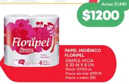 Supermercados Tadicor Floripel papel higiénico simple hoja oferta