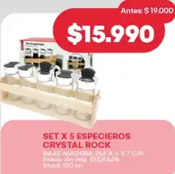 Supermercados Tadicor Set x 5 especieros crystal rock oferta