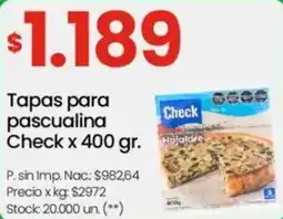 Changomas Check tapas para pascualina oferta
