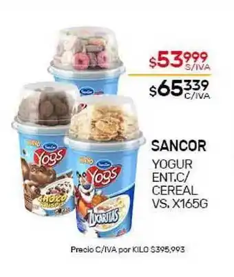 Nini Mayorista Sancor Yogur Ent. C- Cereal vs x 165g oferta