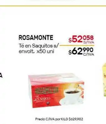Nini Mayorista Rosamonte Té En Saquitos S- Envolt. x 50uni oferta