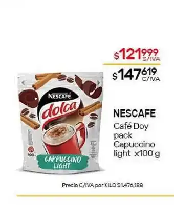 Nini Mayorista Nescafe Café Doy Pack Capuccino Light x 100g oferta