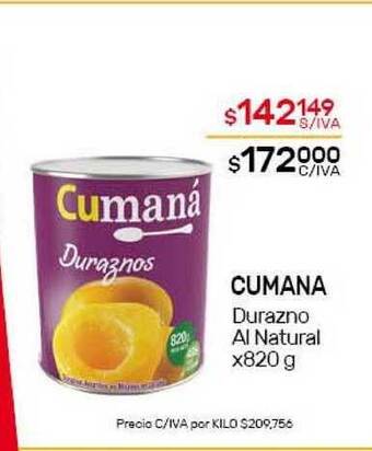 Nini Mayorista Cumana Durazno Al Natural x 820g oferta