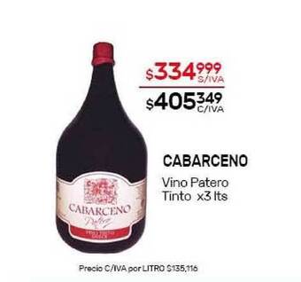 Nini Mayorista Cabarceno Vino Patero Tinto x 3lts oferta