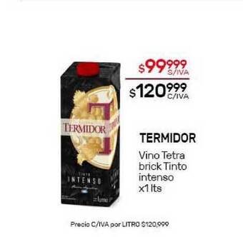 Nini Mayorista Termidor Vino Tetra Brick Tinto Intenso x 1lts oferta