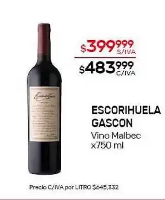Nini Mayorista Escorihuela Gascon Vino Malbec x 750ml oferta