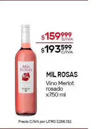 Nini Mayorista Mil Rosas Vino Merlto Rosado x 750ml oferta