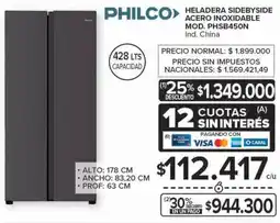 Carrefour PHILCO heladera sidebyside acero inoxidable oferta