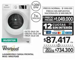 Carrefour Whirlpool lavarropas carga frontal inverter oferta