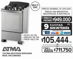 Carrefour ATMA cocina multigas espejada oferta