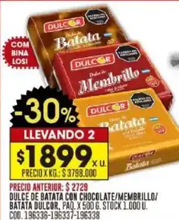 Coto Dulce de batata con chocolate/membrillo/ batata dulcor, paq. oferta