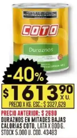Coto Coto duraznos en mitades bajas calorias lata oferta