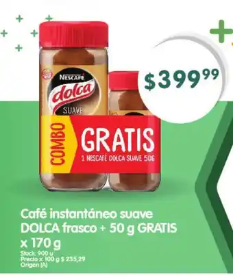 Supermercados Buenos Días Dolca frasco Cafè instantáneo suave + 50g x 170g oferta
