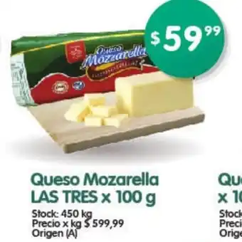 Supermercados Buenos Días Las Tres Queso Mozarella x 100g oferta