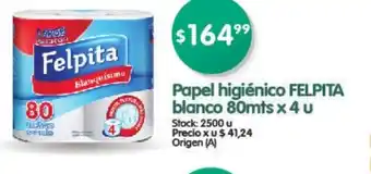 Supermercados Buenos Días Felpita papel higiènico blanco 80mts x 4 u oferta