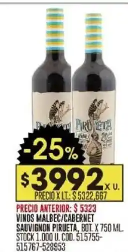 Coto Pirueta vinos malbec/cabernet sauvignon oferta