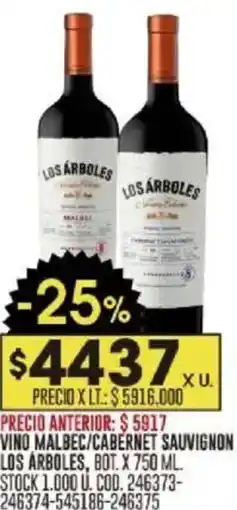 Coto Los Arboles vino malbec/cabernet sauvignon oferta