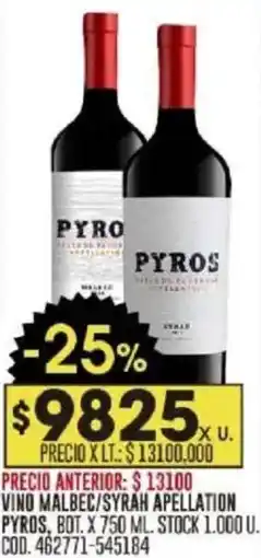 Coto Pyros vino malbec/syrah oferta