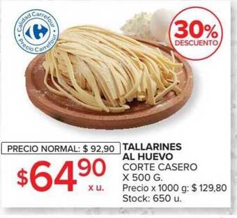 Carrefour Tallarines Al Huevo Corte Casero x 500g oferta