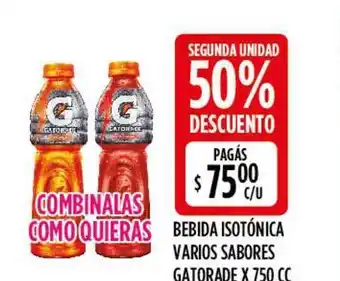 Supermercados Toledo Bebida Isotónica Varios Sabores Gatorade x 750cc oferta