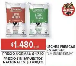 Carrefour La serenisima leches frescas en sachet oferta