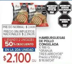 Carrefour Granja tres arroyos hamburguesas de pollo congelada x 166 g. " oferta