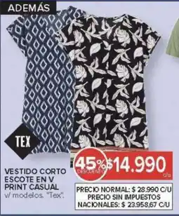 Carrefour Tex vestido corto escote en v print casual v/ modelos oferta