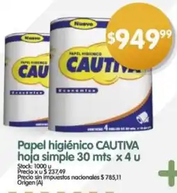 Supermercados Buenos Días Cautiva papel higiénico hoja simple oferta