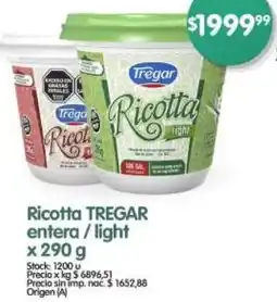 Supermercados Buenos Días Tregar ricotta entera/light oferta