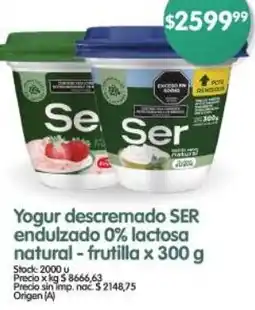 Supermercados Buenos Días Ser yogur descremado endulzado 0% lactosa natural - frutilla oferta