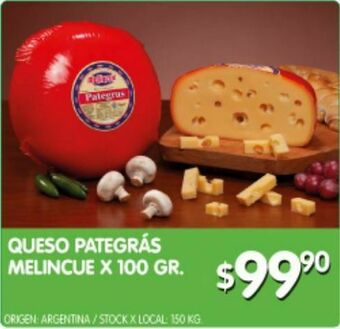 Jumbo Queso pategrás melincue x 100g oferta