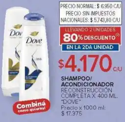 Carrefour Dove completa shampoo/acondicionador completa oferta