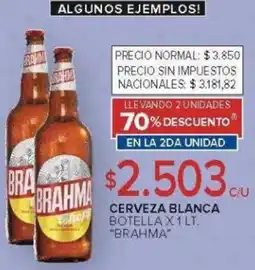 Carrefour Brahma cerveza blanca botella oferta