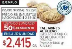 Carrefour Elaboracion propia tallarines al huevo casero oferta