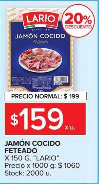 Carrefour Market Lario Jamón Cocido Feteado x 150g. oferta