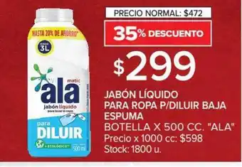 Carrefour Market Ala Jabón Líquido Para Ropa P/Diluir Baja Espuma Botella x 500Cc. oferta