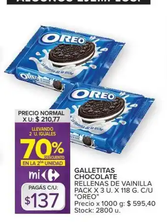 Carrefour Market Oreo Galletitas Chocolate Rellenas De Vainilla Pack x 3u. x 118g. c/u oferta