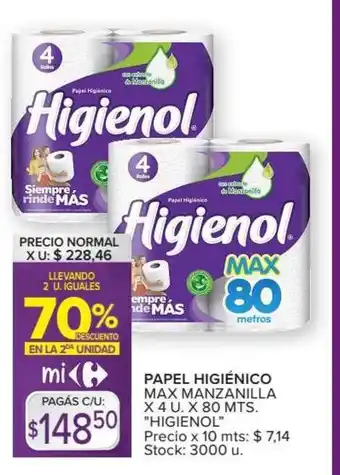 Carrefour Market Higienol Papel Higiénico Max Manzanilla x 4u. x 80mts. oferta