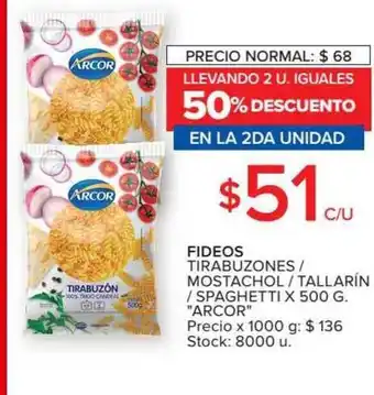 Carrefour Market Arcor Fideos Tirabuzones/Mostachol/Tallarín/Spaghetti x 500g. oferta