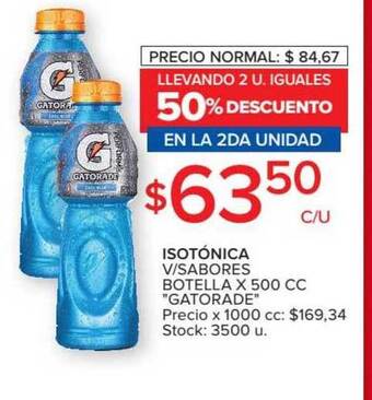Gatorade Isotónica V/Sabores Botella x 500Cc