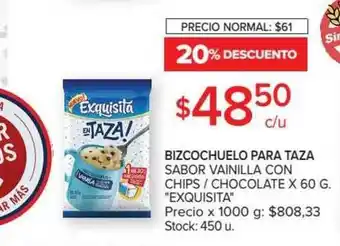 Carrefour Market Exquisita Bizcochuelo Para Taza Sabor Vainilla Con Chips / Chocolate x 60g oferta