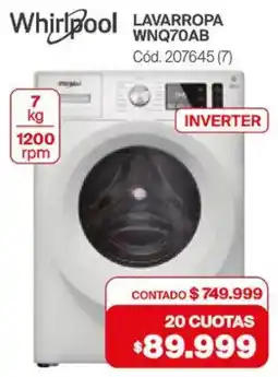Naldo Lombardi Whirlpool lavarropa WNQ70AB oferta