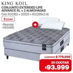 Naldo Lombardi King koil conjunto extended life advance xl + 2 almohadas oferta