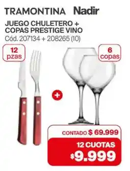 Naldo Lombardi Tramontina nadir juego chuletero + copas prestige vino oferta
