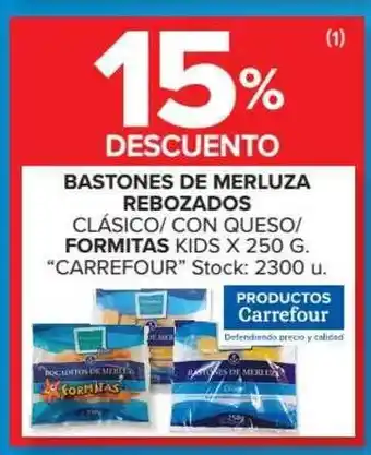 Carrefour Market Carrefour Bastones De Merluza Rebozados Clásico/Con Queso/Formitas Kids x 250g. oferta