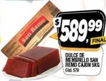 Supermercados Yaguar San Remo Dulce De Membrillo Cajon 5kg oferta