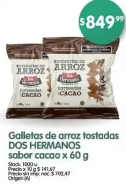 Supermercados Buenos Días Dos hermanos galletas de arroz tostadas sabor cacao oferta