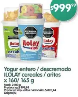 Supermercados Buenos Días Ilolay yogur entero/descremado cereales/aritos oferta